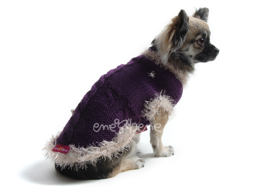 Ene Bene obleček - svetr pro psa fialový zdobený perličkami L