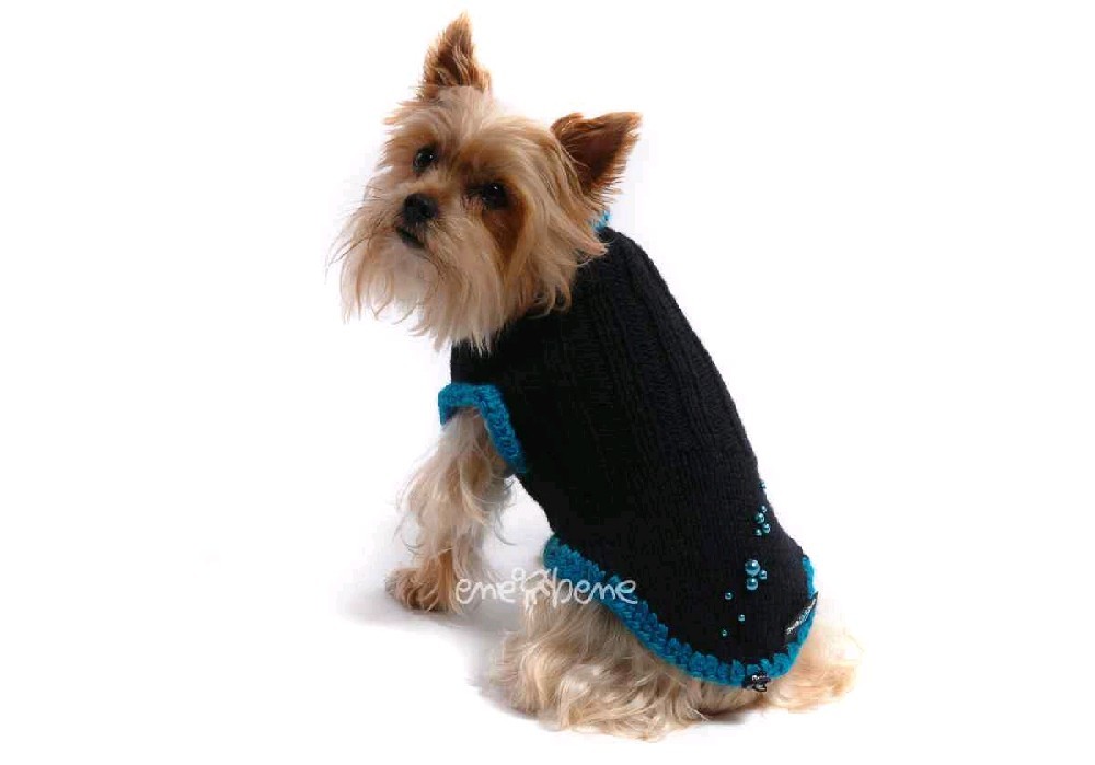 Ene Bene obleček - svetr pro psa černý zdobený perličkami S