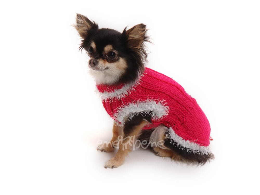 Ene Bene obleček - svetr pro psa tmavě růžový zdobený kamínky XS