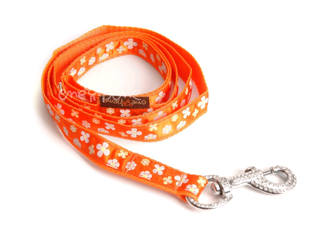Ene Bene vodítko pro psa, š. 2 cm, oranžové s kytičkami S klasickou karabinou