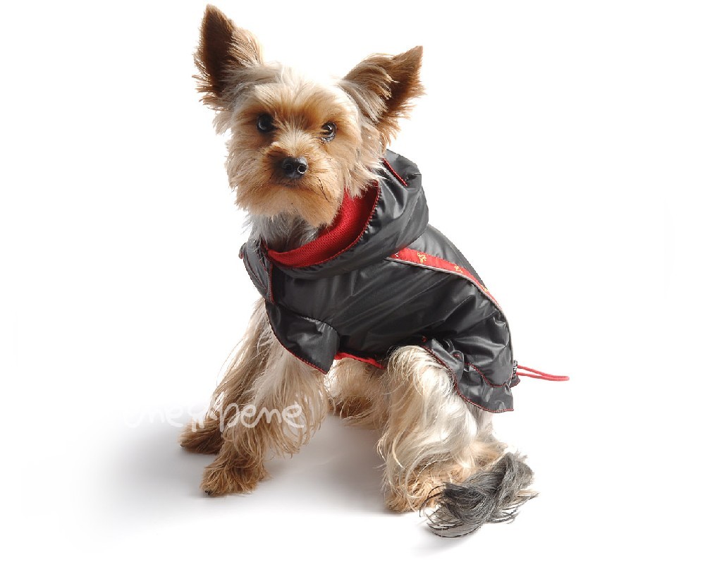 Ene Bene obleček - pláštěnka pro psa Tedy černo červená s COOLMAX podšívkou XS