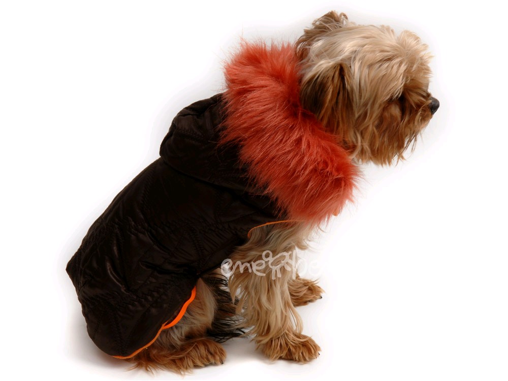 Ene Bene obleček- bunda Mia hnědo oranžová s kapucí a kožešinou XS(S