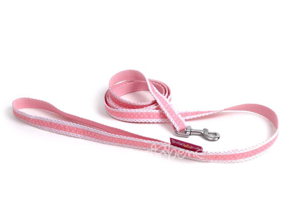 Ene Bene vodítko pro psa, š. 1,5 cm, růžová krajka S klasickou karabinou