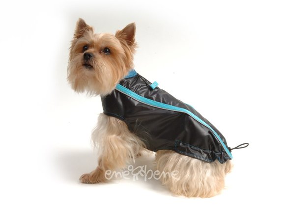 Obleček - pláštěnka pro psa Teri černo tyrkysová - bez rukávků