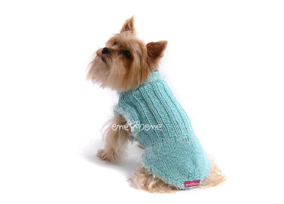 Obleček - svetr pro psa zelený zdobený kamínky
