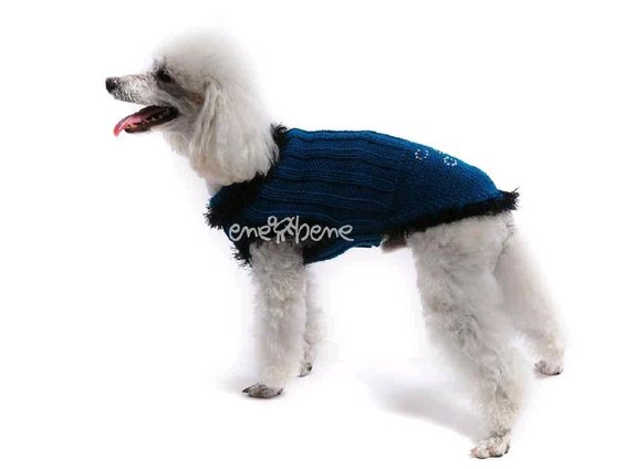 Obleček - svetr pro psa petrolejový zdobený kamínky