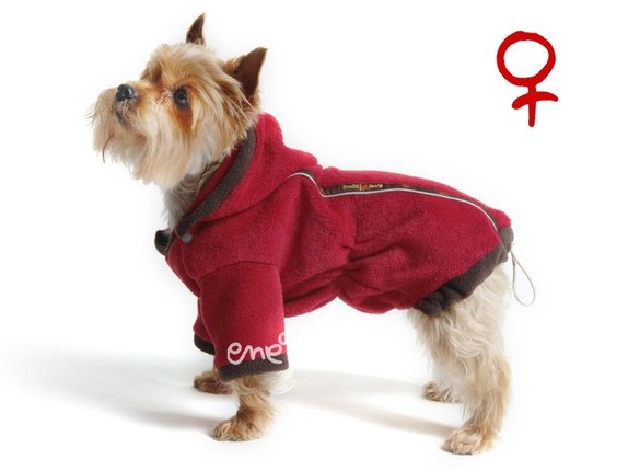 Obleček - mikina pro psa Zonny s kapucí červeno hnědá - fenka