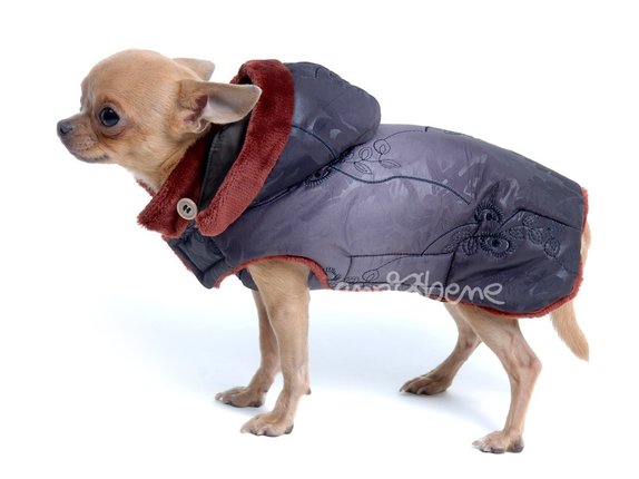 Obleček - bunda pro psa Mia černohnědá s kapucí