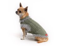 Obleek - svetr pro psa khaki zdoben kamnky