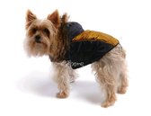 Obleček - bunda pro psa Ben zlato černá s kapucí a kožešinou