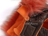 Obleček- bunda pro fenky Mia hnědo oranžová  s kapucí a kožešinou