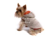 Obleček - bunda pro psa Šón béžovo oranžová s kapucí zdobená